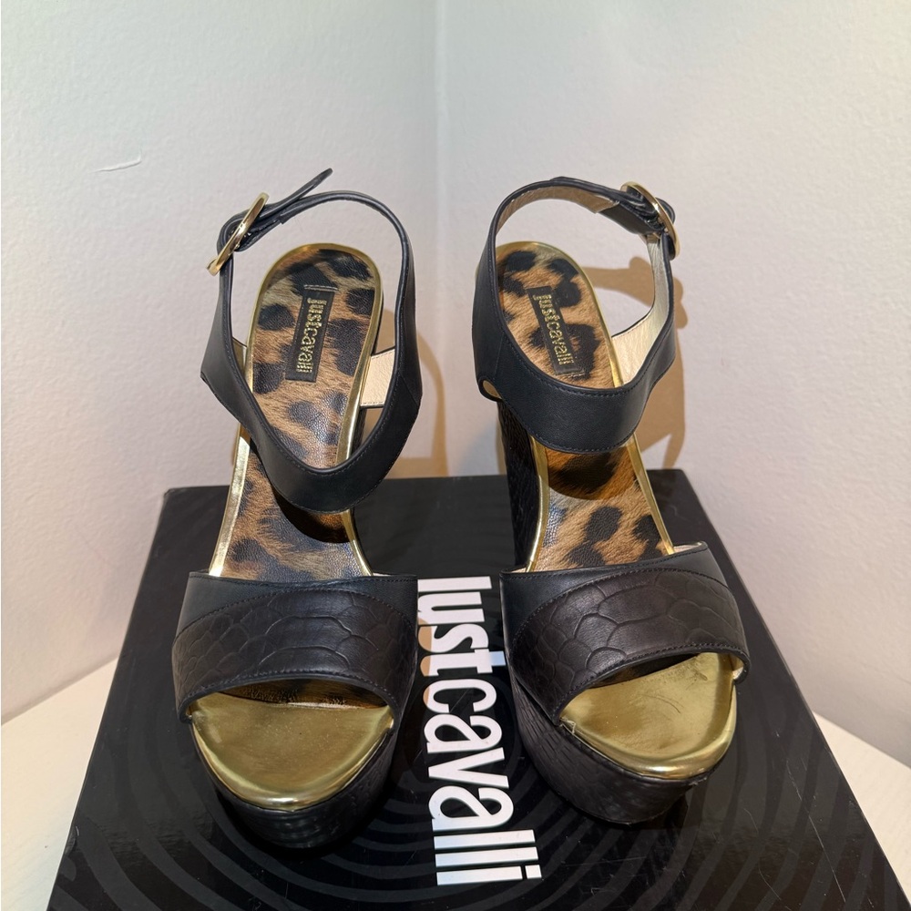 Just Cavalli Black and Gold Platform Heels
